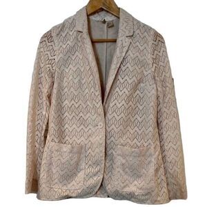 Divided by H&M Size 6 Ivory Chevron Lace Collared Button Blazer With Pockets